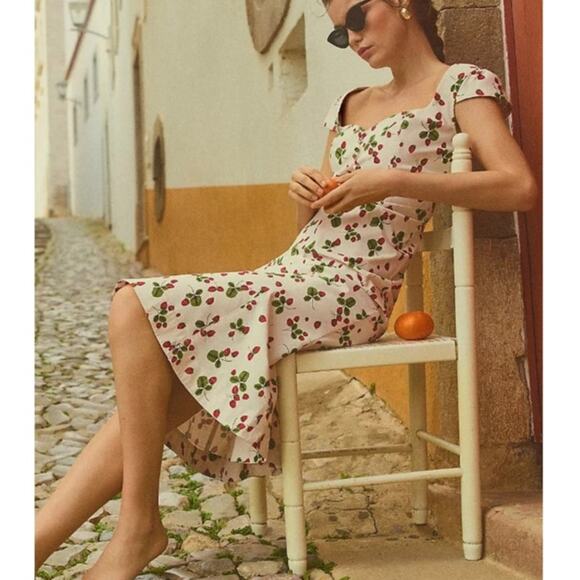 Anthropologie Cecily White Midi Dress with Strawberry Print - Picture 10 of 12